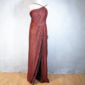 Lulus Womens  Pleated One-Shoulder Maxi Dress Shiny Red Size L